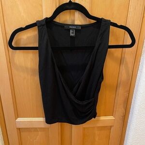 Black Fitted Wrapped V Neck Crop Tank Top Size Small